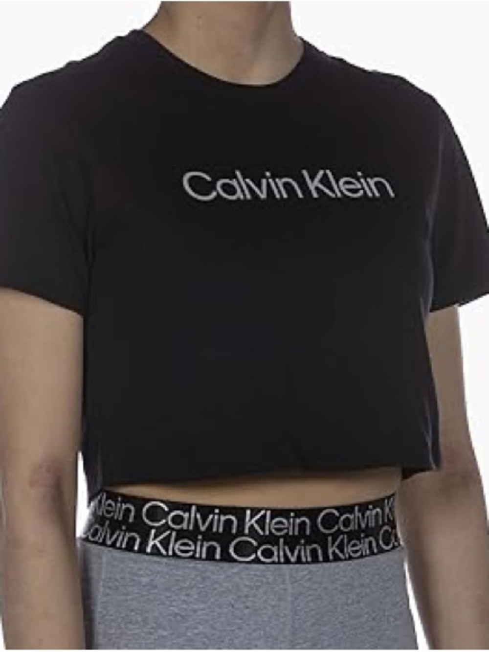Calvin Klein Black Logo Cropped Tee - Women's Size Medium